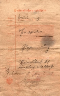 1909 - Bosteinlieferungsschein